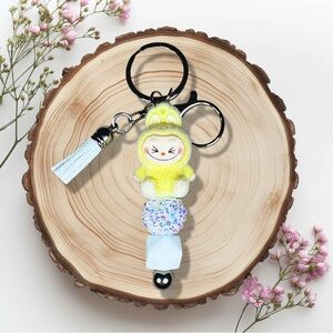 Labubu Yellow The Monsters Flocked Keychain